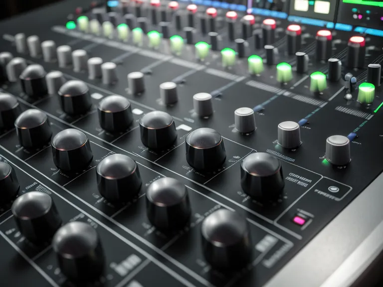 A hand adjusting a fader on an audio mixer to lower the noise floor.