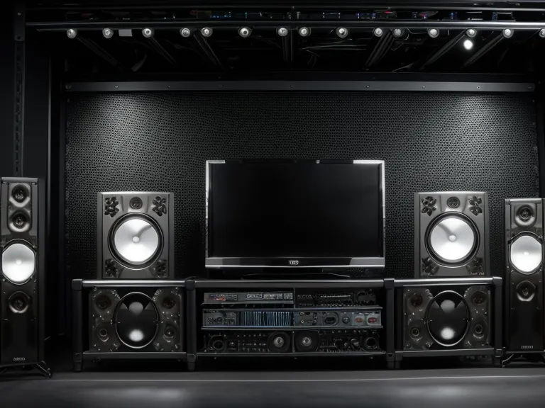 Close-up of professional audio rack equipment with a supplement bottle in the blurred background.