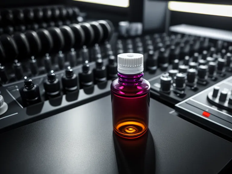 Audifort supplement bottle sitting on a professional sound mixing board.
