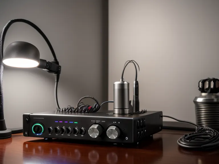 An XLR audio cable plugged into an interface next to a bottle of B12 vitamins.