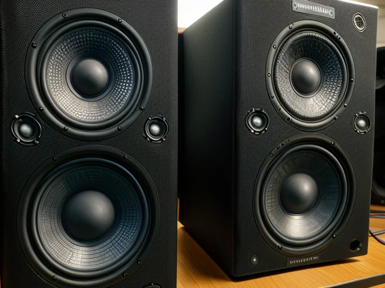 Studio monitors with a technician's notebook tracking sound frequencies