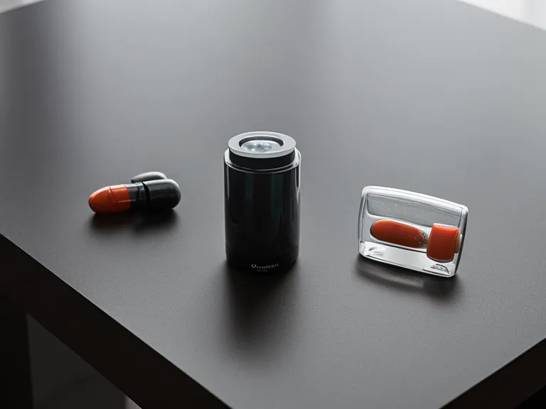 A daily hearing supplement capsule next to professional audio recording equipment