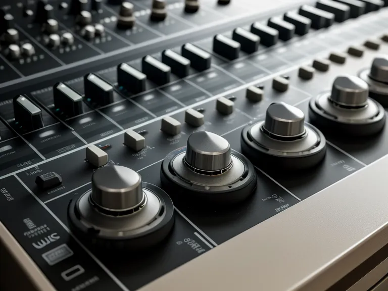 Small hearing aid sitting on a professional audio mixing console