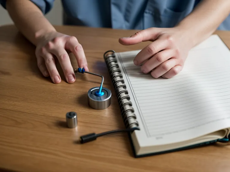 Audio technician logging tinnitus symptoms and frequency patterns in a notebook