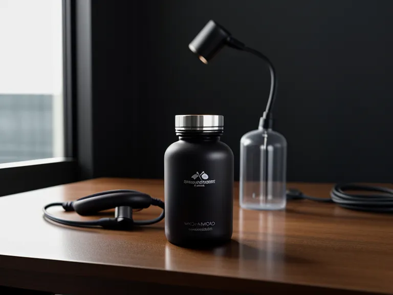 Audifort supplement bottle next to studio headphones and audio cables.