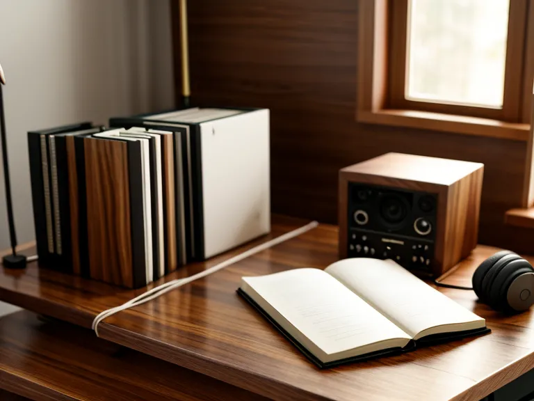 Professional headphones resting on technical manuals next to a supplement bottle