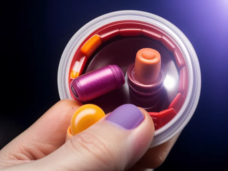 A single supplement capsule held in front of a blurred professional audio mixing console.
